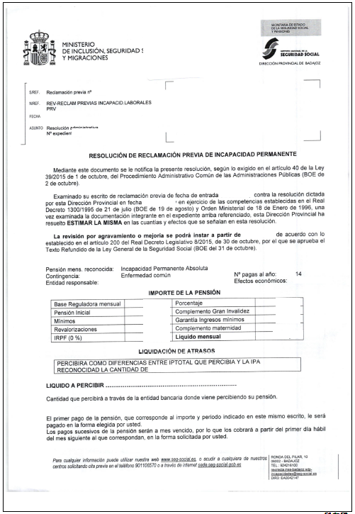 Caso de Éxito: las Limitaciones Neurológicas Grado 3 son Incapacidad Permanente Absoluta para todo Trabajo. INSS Seguridad Social Badajoz, Cáceres, Mérida, Don Benito, Villanueva de la Serena