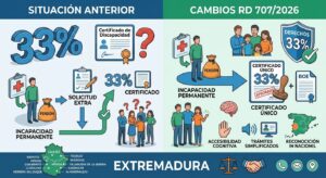 ¿La incapacidad permanente da derecho a un 33 % de discapacidad? Esto es lo que cambia con el RD 707/2026. Abogado INSS Seguridad Social Badajoz. Cáceres. Mérida. Don Benito. Villanueva de la Serena. Trujillo. Miajadas. Logrosán. Herrera del Duque. Almendralejo.